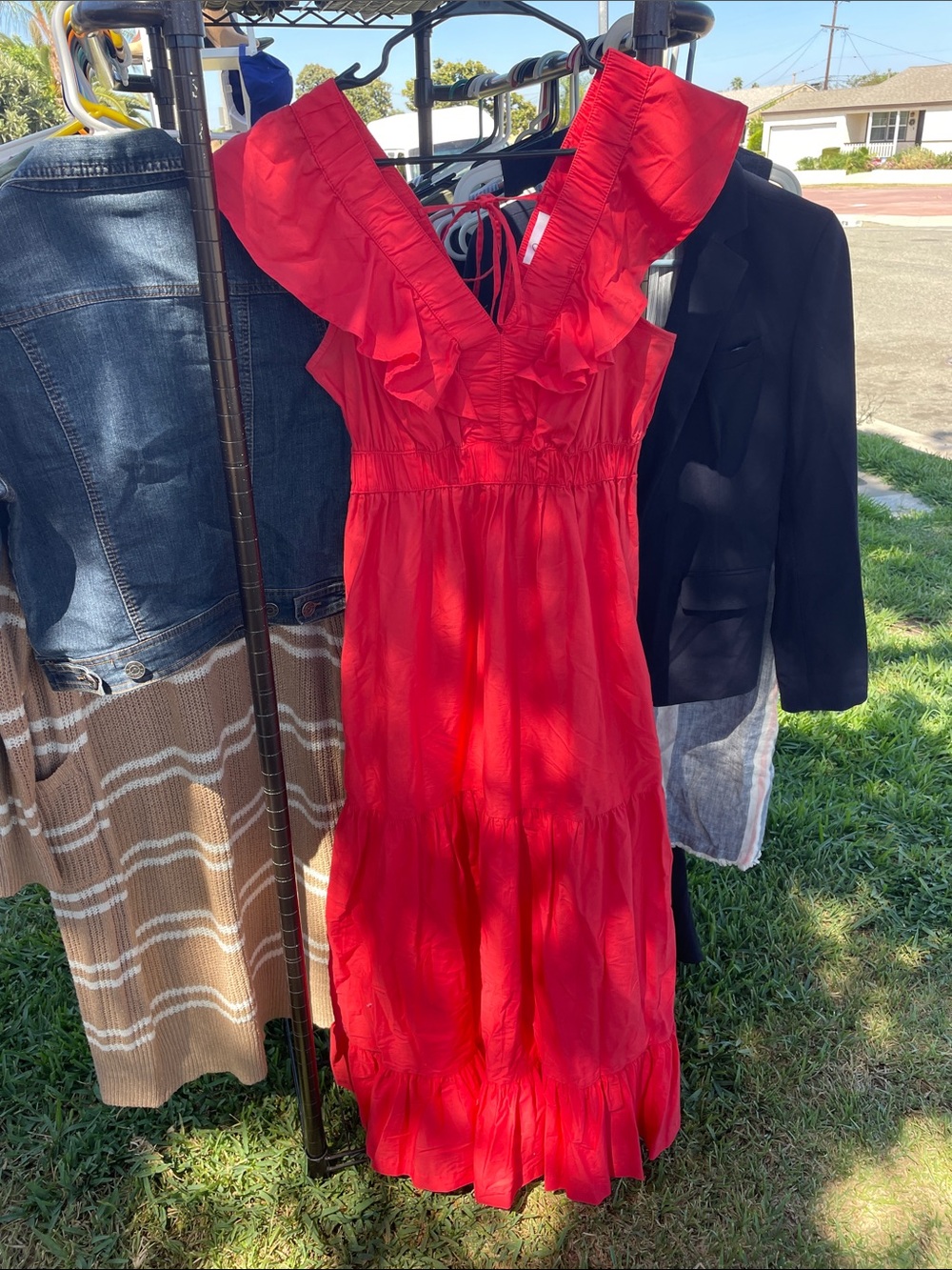 Ruffled V-Neck Maxi Dress in Vibrant Coral